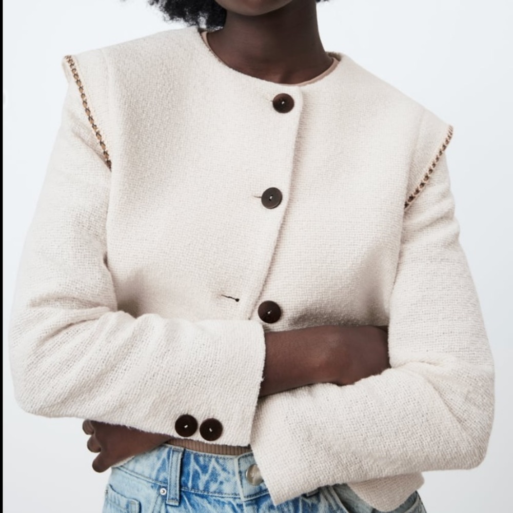 Zara Textured Jacket With Contrasting Piping - Picture 3 of 16